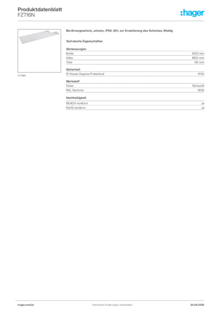 Bild Hager Produktdatenblatt FZ716N | Hager Deutschland