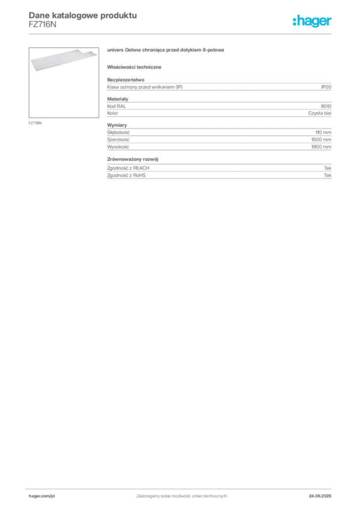 Zdjęcie Hager Dane katalogowe produktu FZ716N | Hager Polska