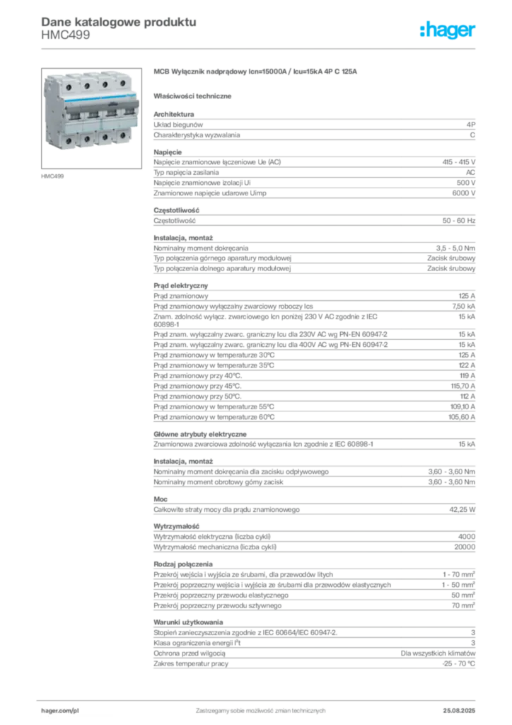 Zdjęcie Hager Dane katalogowe produktu HMC499 | Hager Polska
