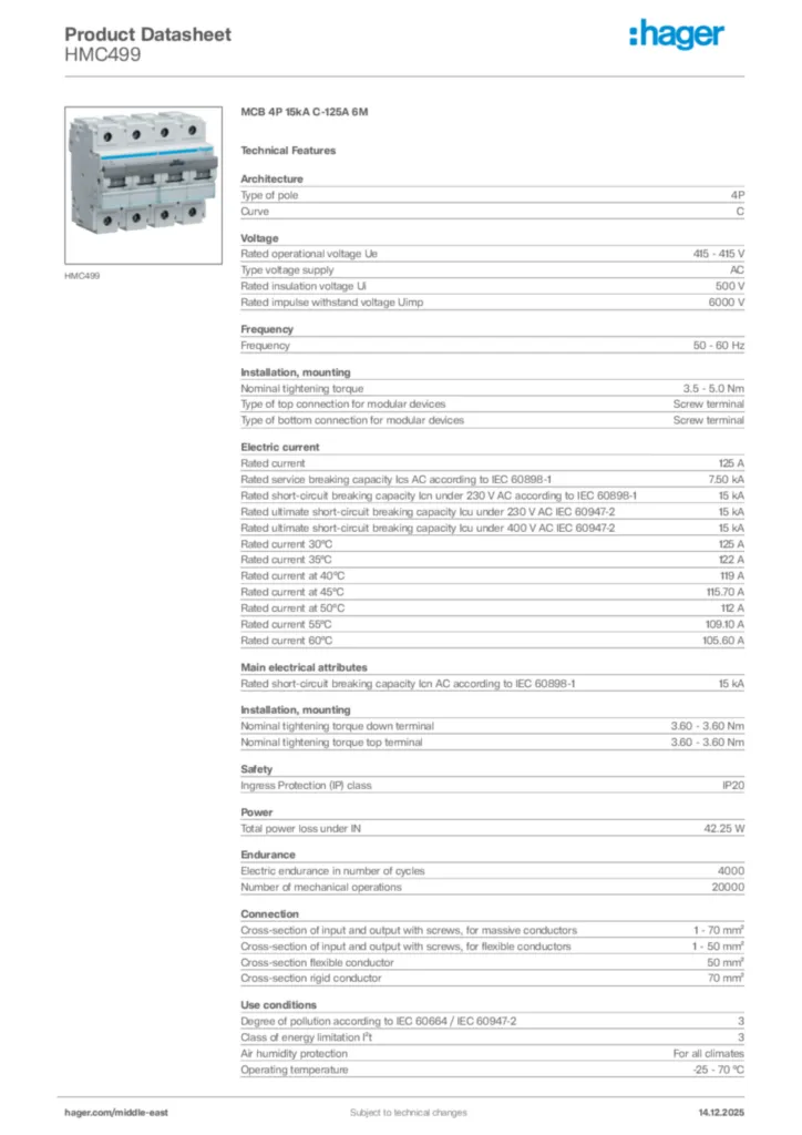 Image Hager Product data sheet HMC499  | Hager