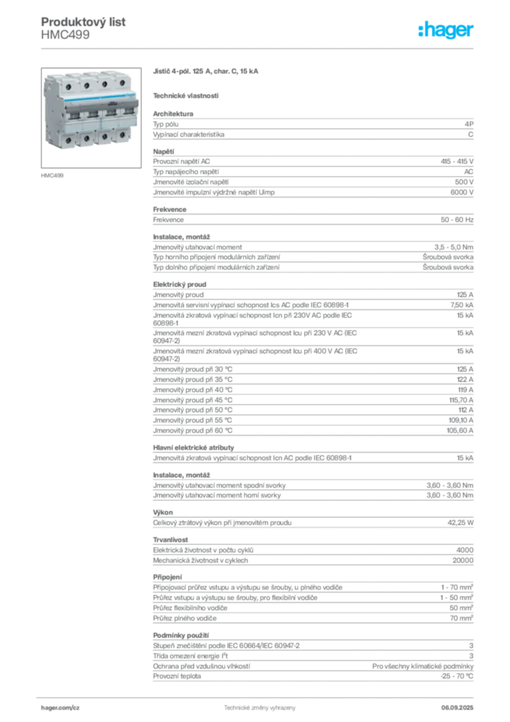 Obrázek Hager Produktový list HMC499 | Hager