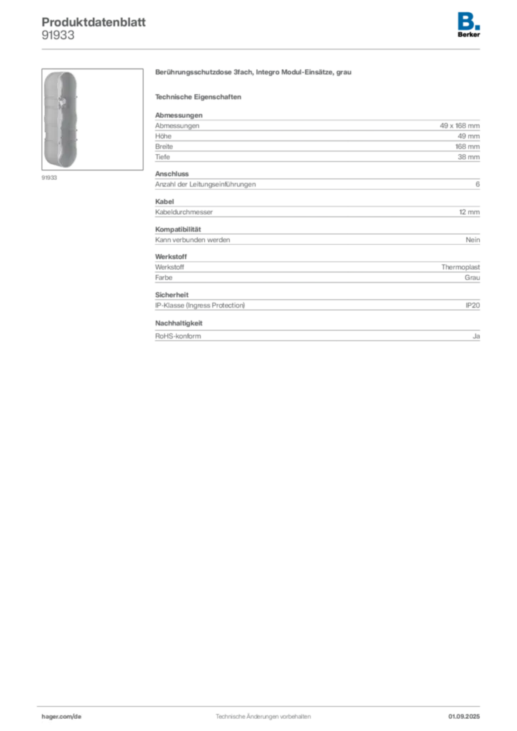 Berker Produktdatenblatt 91933