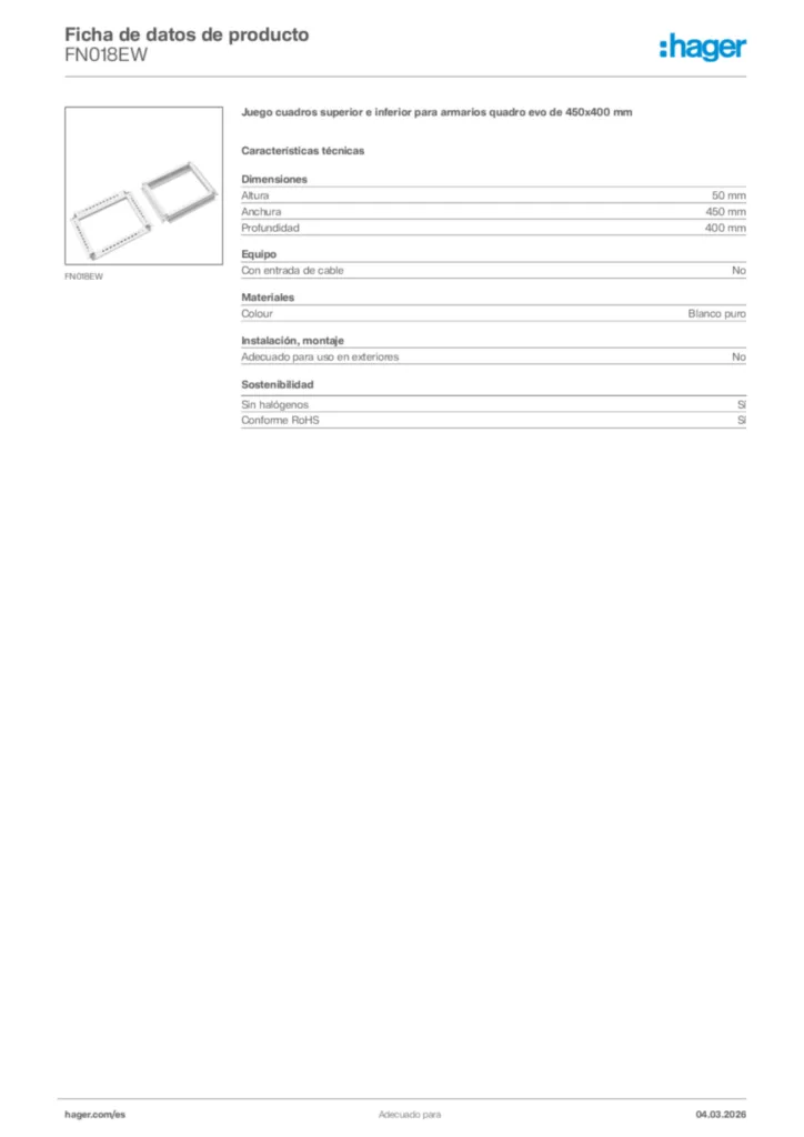 Imagen Hager Ficha de datos de producto FN018EW | Hager España