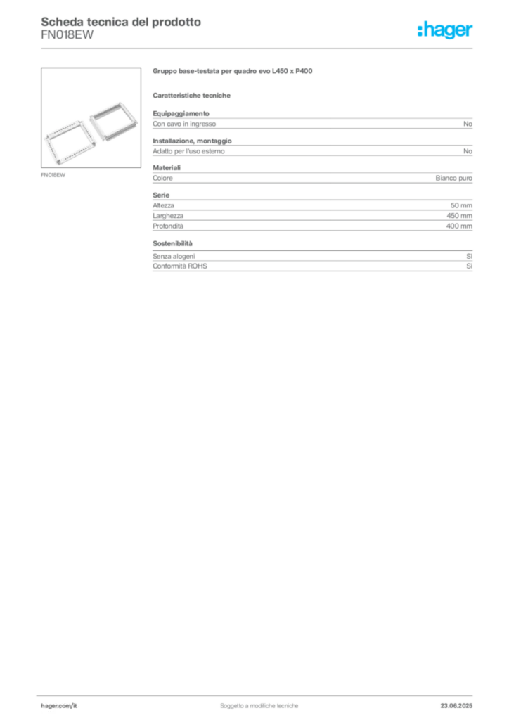 Immagine Hager Scheda tecnica del prodotto FN018EW | Hager Italia