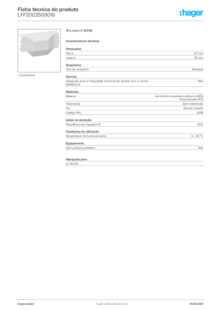 Imagem Hager Ficha técnica do produto LFF2003589016 | Hager Portugal