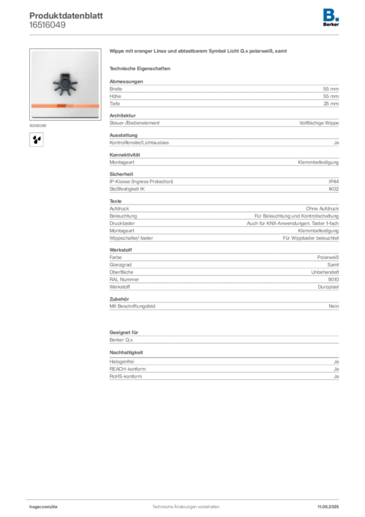 Berker Produktdatenblatt 16516049