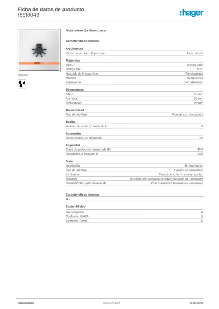 Imagen Hager Ficha de datos de producto 16516049 | Hager España