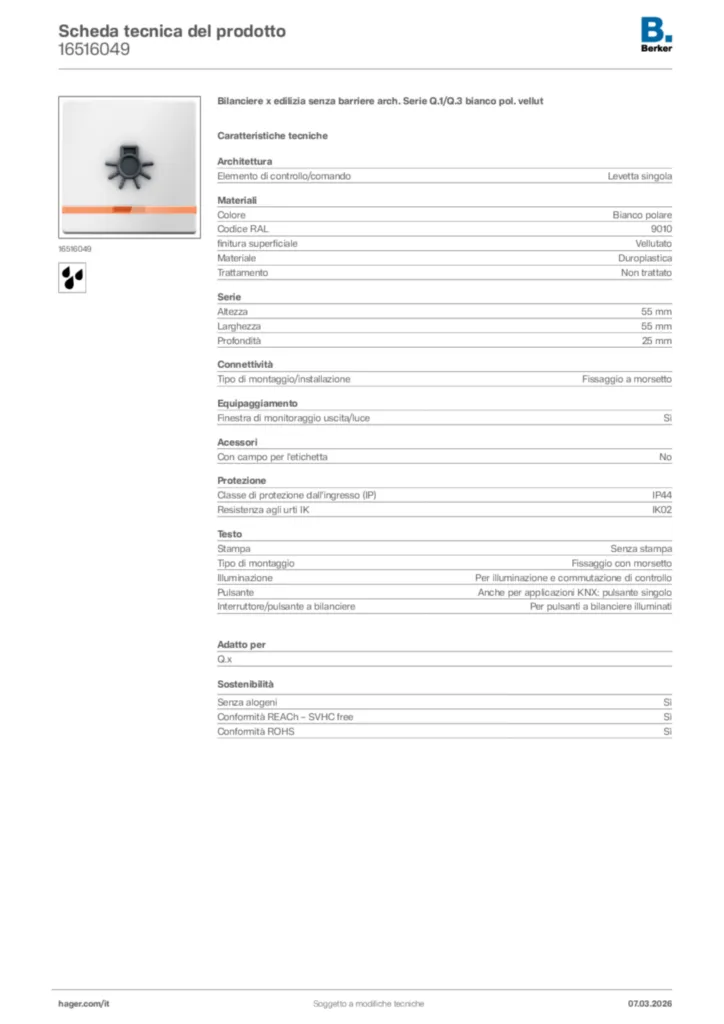 Immagine Berker Scheda tecnica del prodotto 16516049 | Hager Italia
