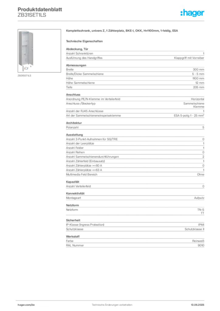 Bild Hager Produktdatenblatt ZB31SET1LS | Hager Deutschland