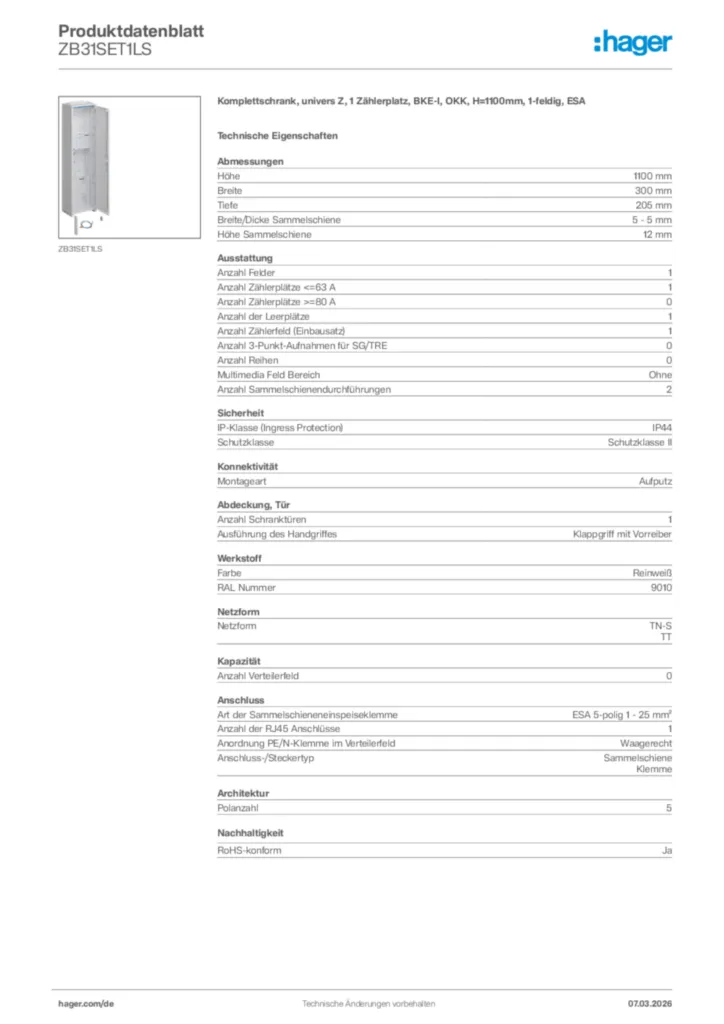 Bild Hager Produktdatenblatt ZB31SET1LS | Hager Deutschland