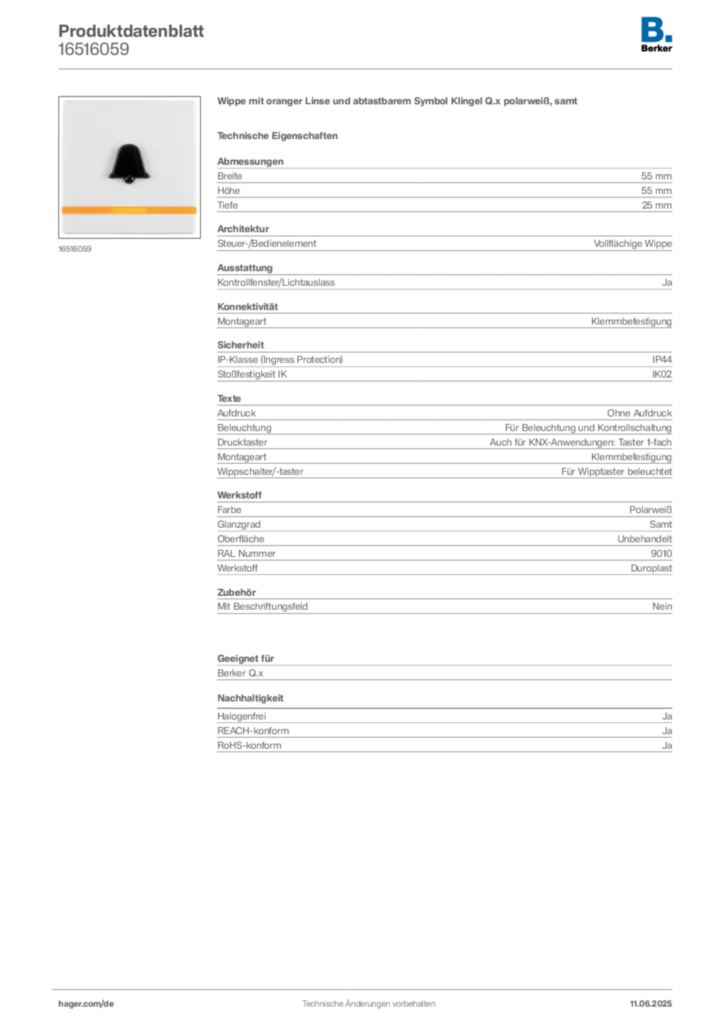 Berker Produktdatenblatt 16516059