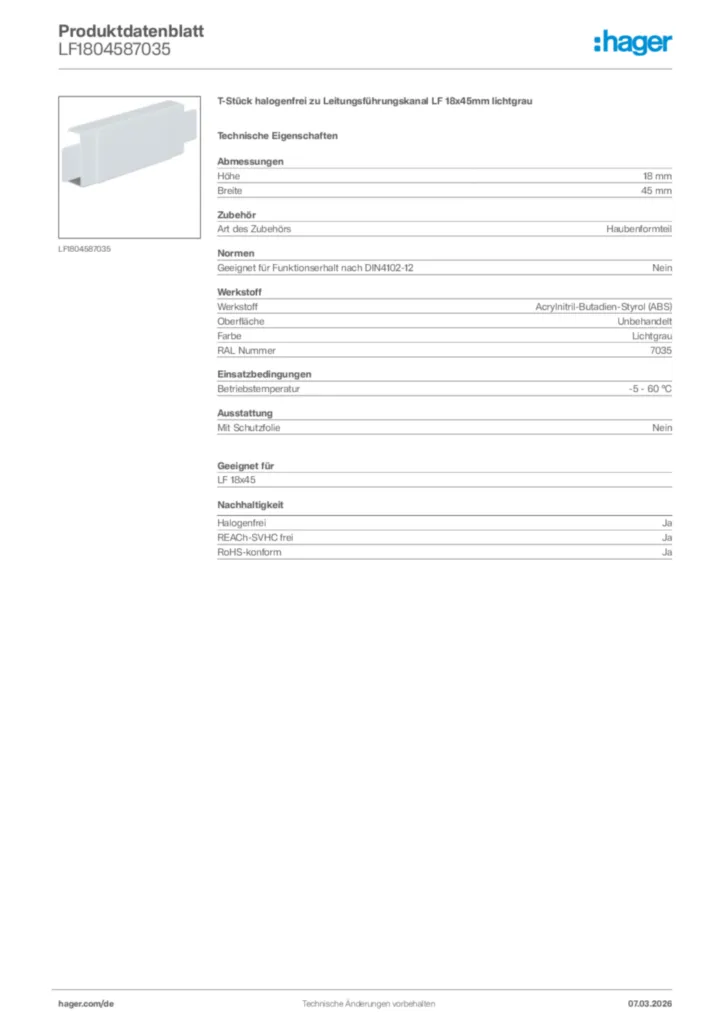 Bild Hager Produktdatenblatt LF1804587035 | Hager Deutschland