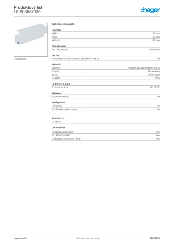 Obrázek Hager Generováno - Datový list produktu LF1804587035 | Hager