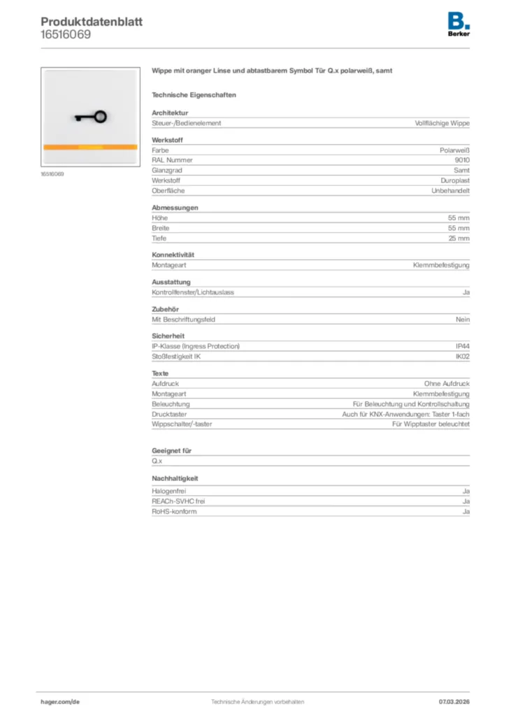 Bild Berker Produktdatenblatt 16516069 | Hager Deutschland