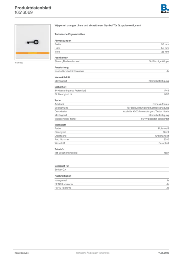 Berker Produktdatenblatt 16516069