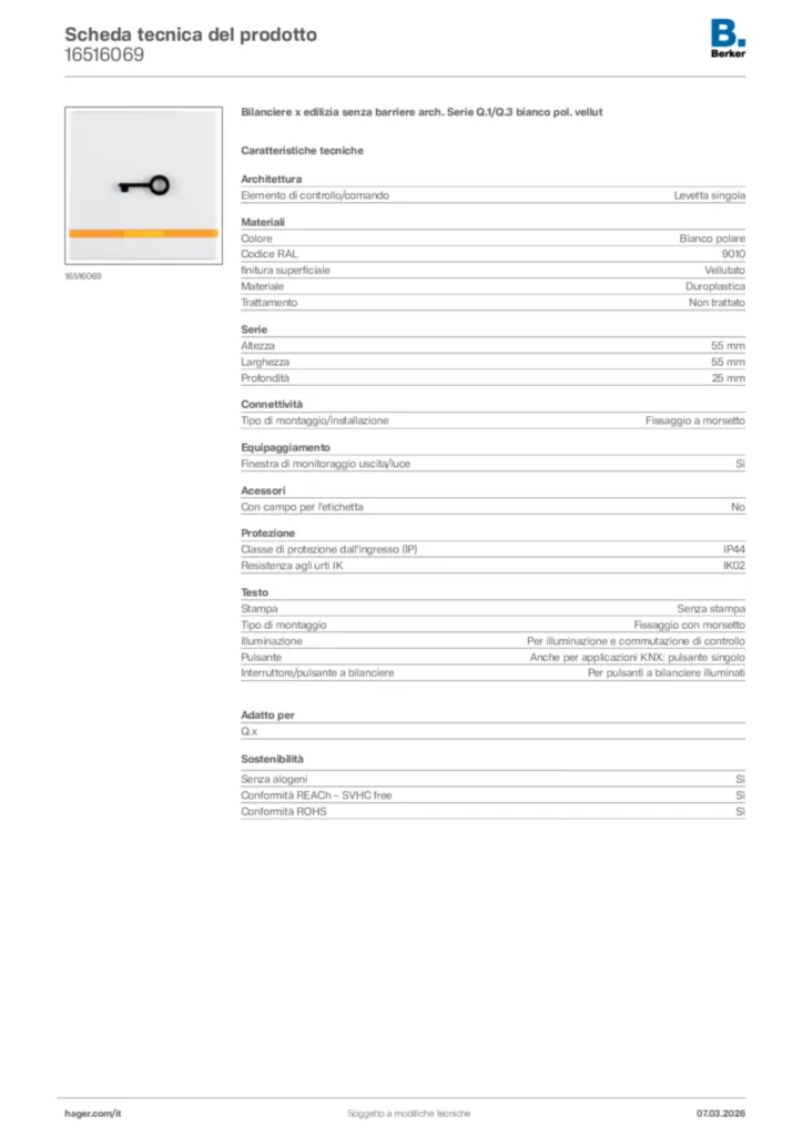 Immagine Berker Scheda tecnica del prodotto 16516069 | Hager Italia