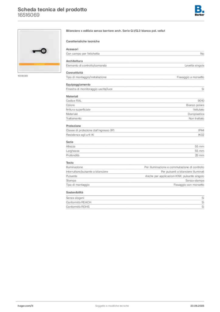 Immagine Berker Scheda tecnica del prodotto 16516069 | Hager Italia