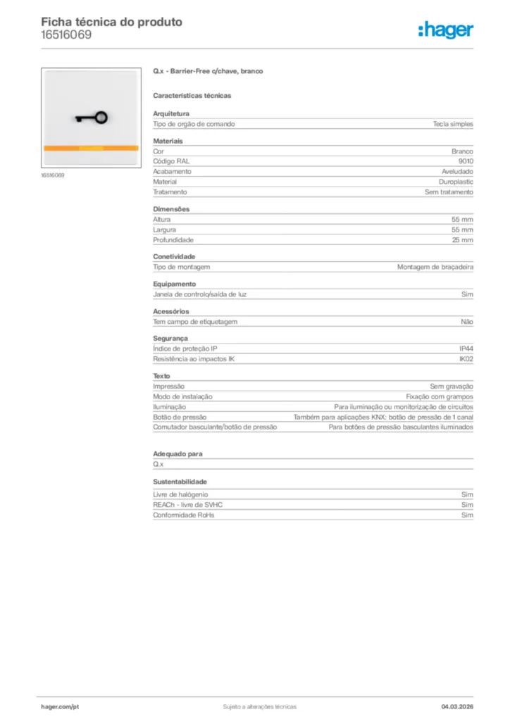Imagem Hager Ficha técnica do produto 16516069 | Hager Portugal