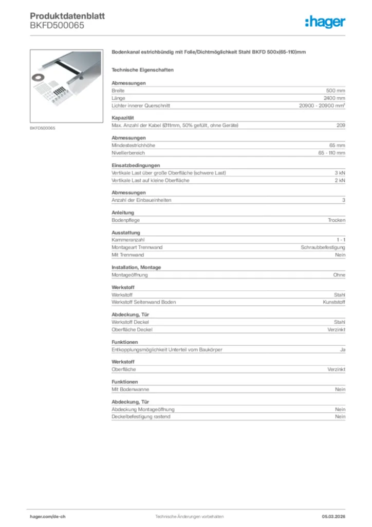 Bild Hager Produktdatenblatt BKFD500065 | Hager Schweiz