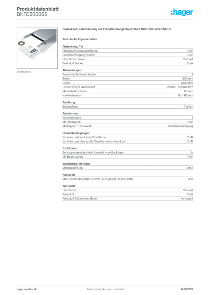 Bild Hager Produktdatenblatt BKFD500065 | Hager Schweiz