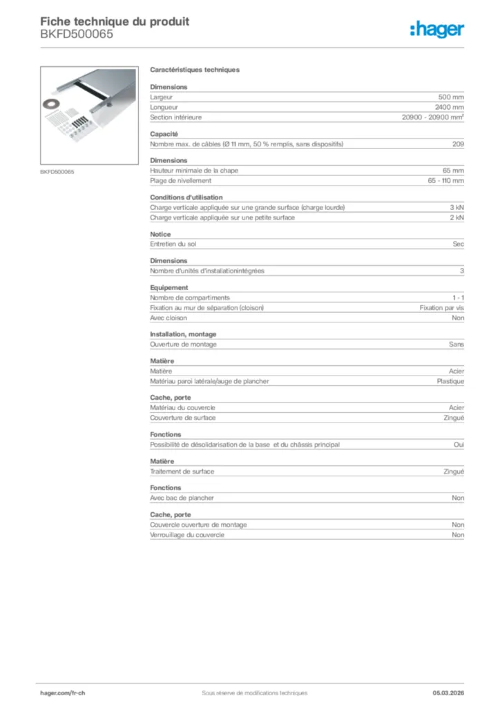 Image Hager Fiche technique du produit BKFD500065 | Hager Suisse