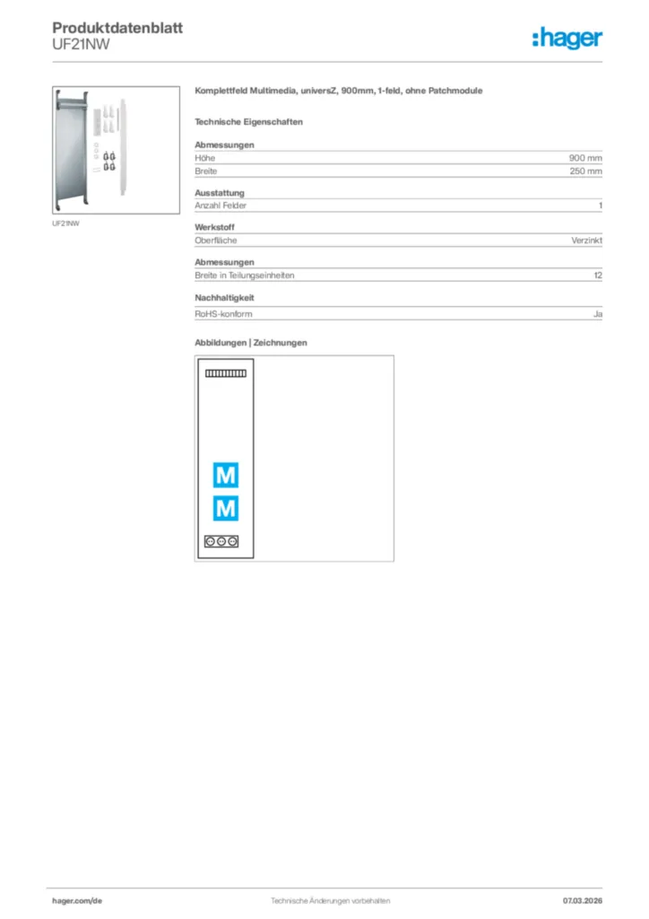 Bild Hager Produktdatenblatt UF21NW | Hager Deutschland