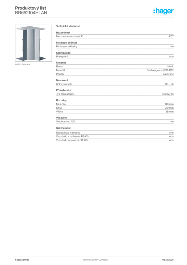 Obrázek Hager Produktový list BR652104HLAN | Hager