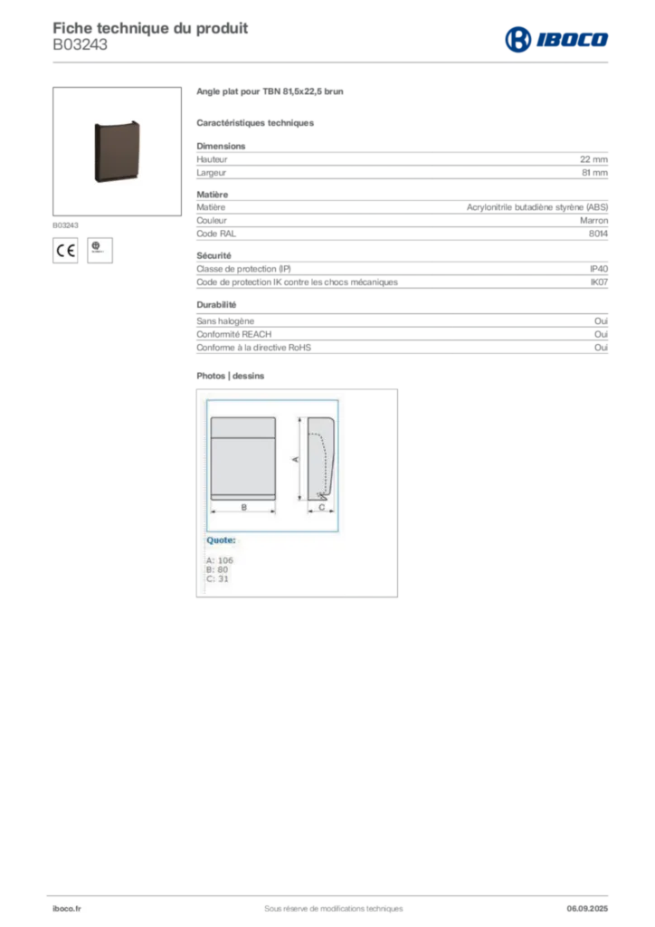 Image Iboco Fiche technique du produit B03243 | Hager France