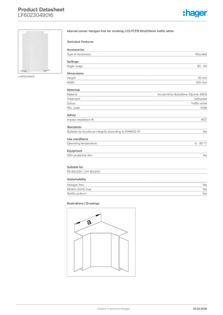 Image Hager Product data sheet LF6023049016  | Hager Africa