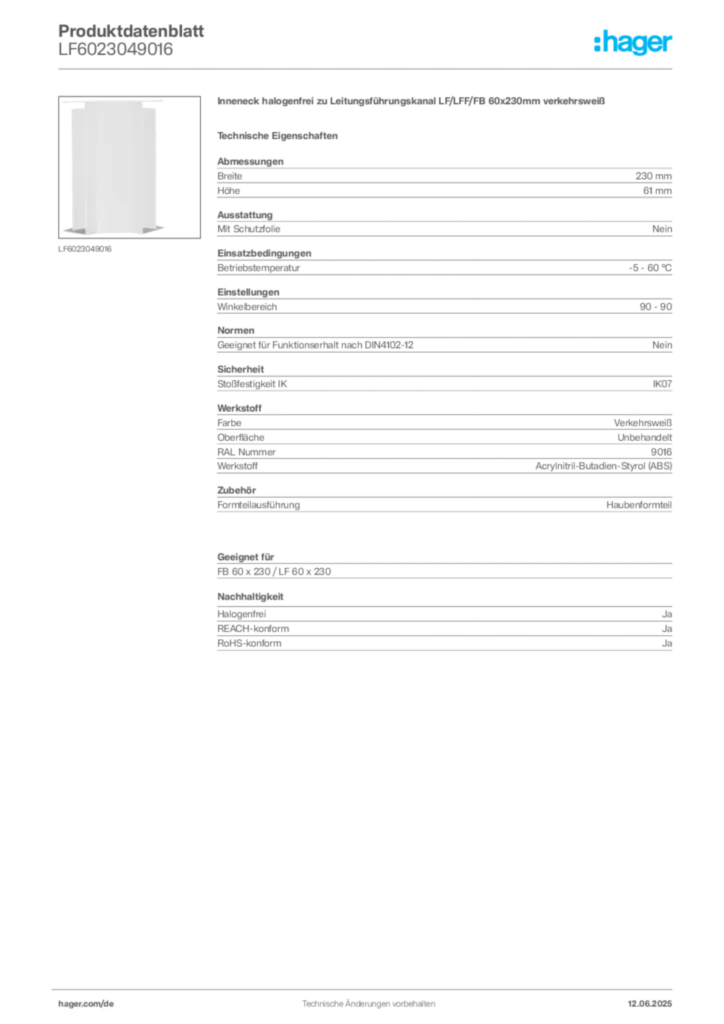 Bild Hager Produktdatenblatt LF6023049016 | Hager Deutschland