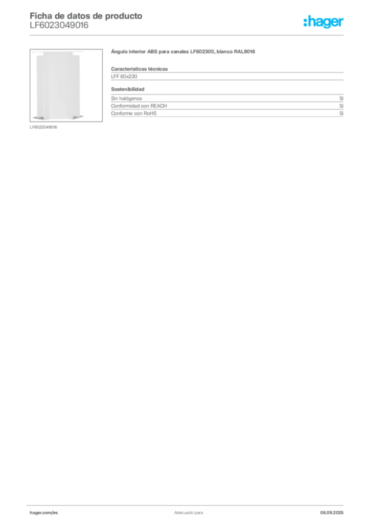 Imagen Hager Ficha de datos de producto LF6023049016 | Hager España