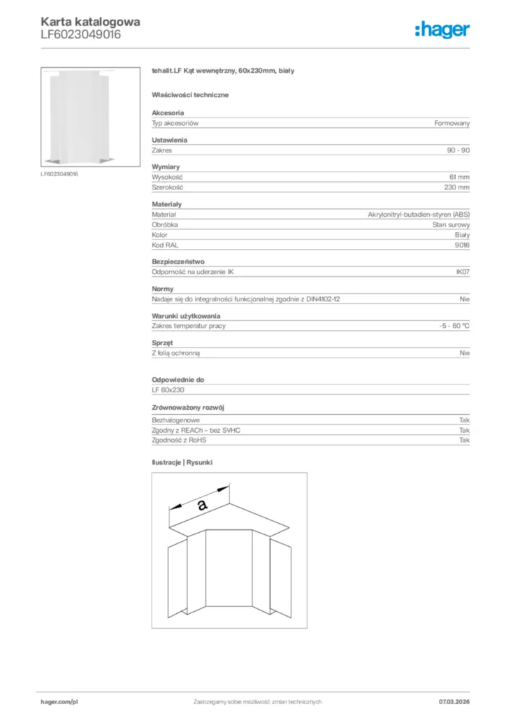 Zdjęcie Hager Karta katalogowa LF6023049016 | Hager Polska