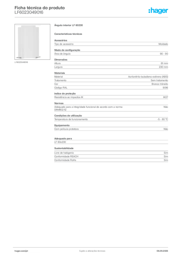 Imagem Hager Ficha técnica do produto LF6023049016 | Hager Portugal