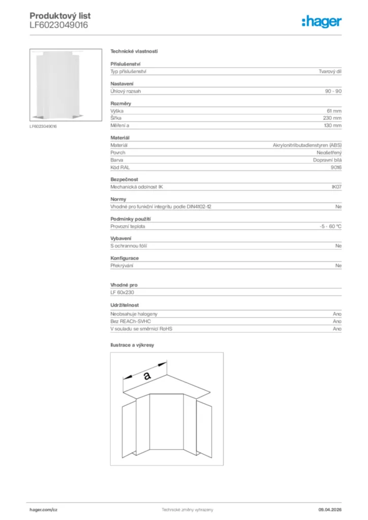 Obrázek Hager Product data sheet LF6023049016 | Hager