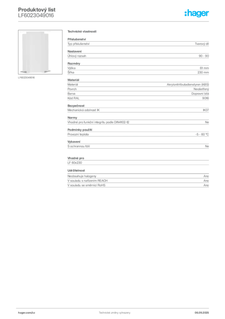 Obrázek Hager Produktový list LF6023049016 | Hager