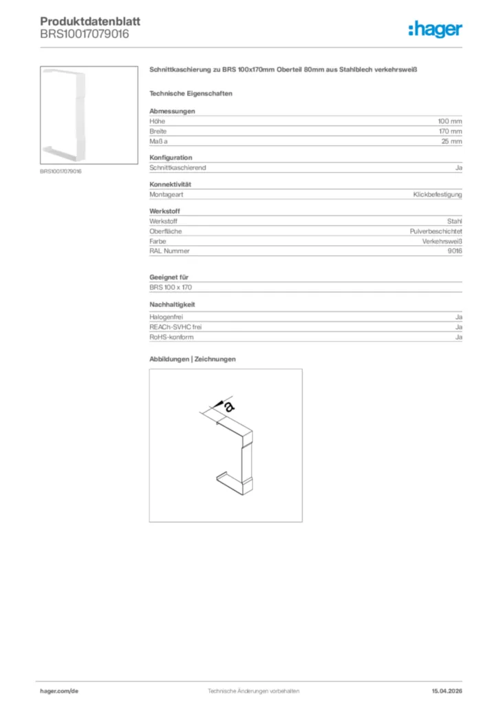Bild Hager Produktdatenblatt BRS10017079016 | Hager Deutschland