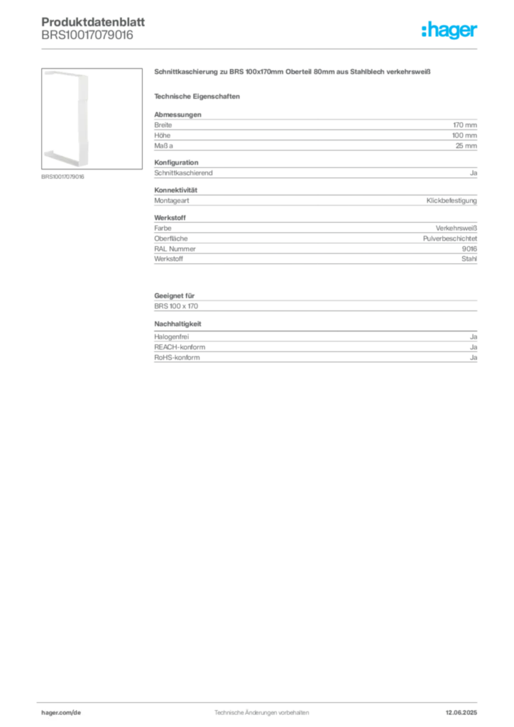 Bild Hager Produktdatenblatt BRS10017079016 | Hager Deutschland
