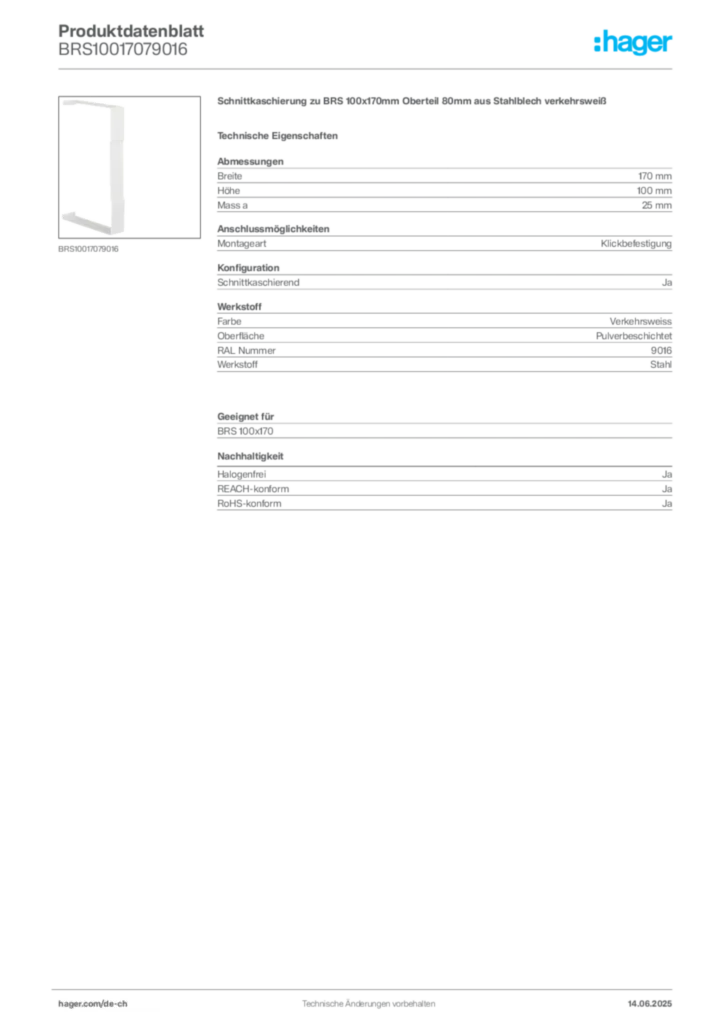 Bild Hager Produktdatenblatt BRS10017079016 | Hager Schweiz