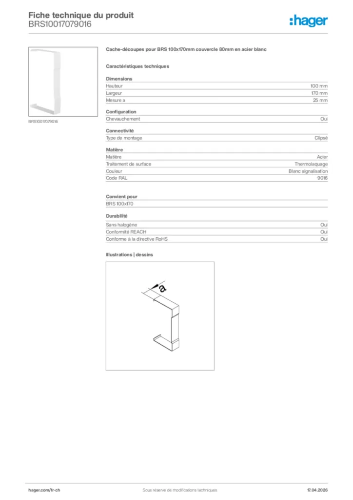 Image Hager Fiche technique du produit BRS10017079016 | Hager Suisse