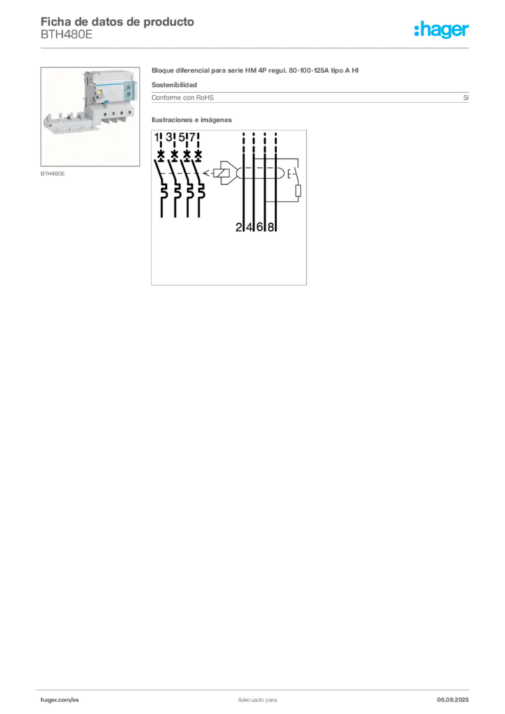Imagen Hager Ficha de datos de producto BTH480E | Hager España