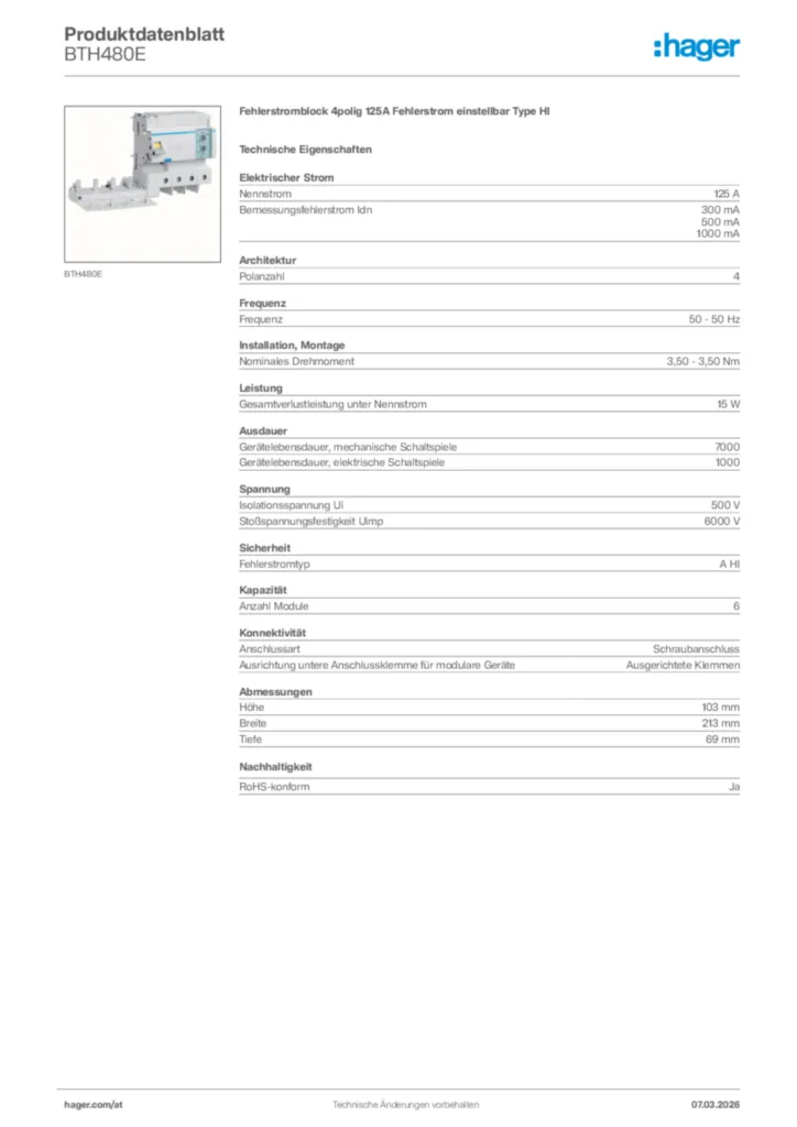 Bild Hager Produktdatenblatt BTH480E | Hager Deutschland