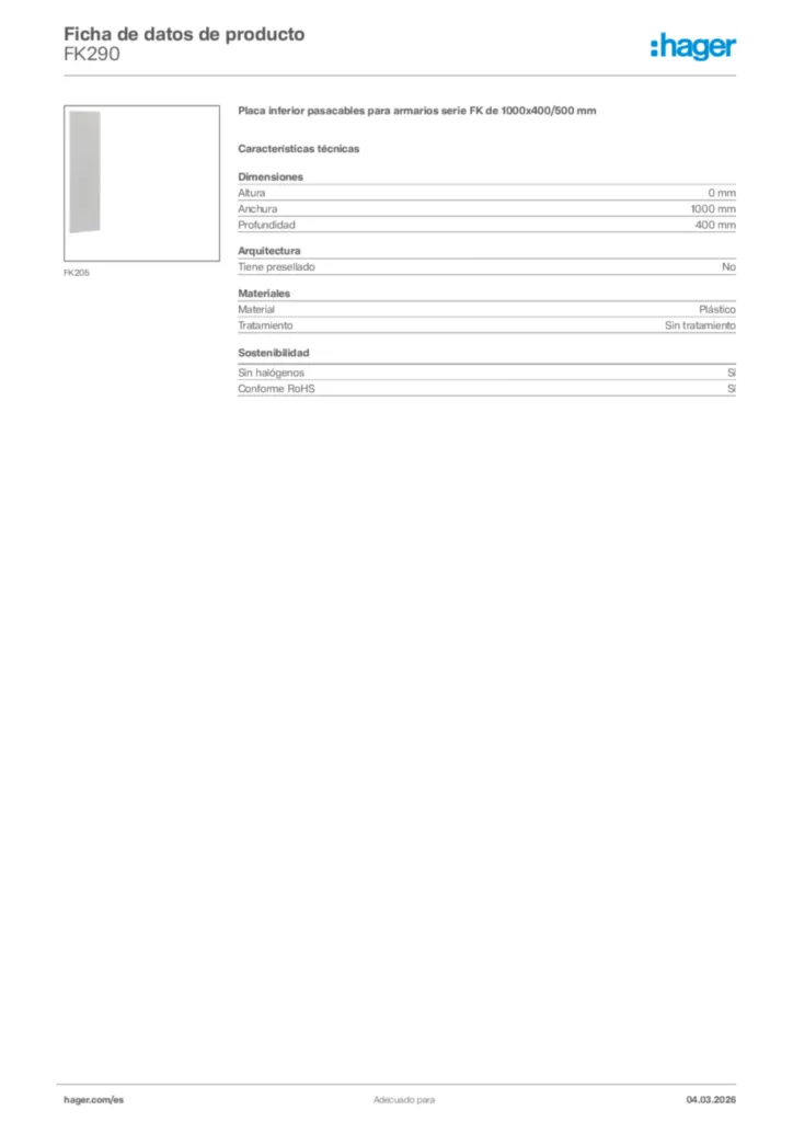 Imagen Hager Ficha de datos de producto FK290 | Hager España