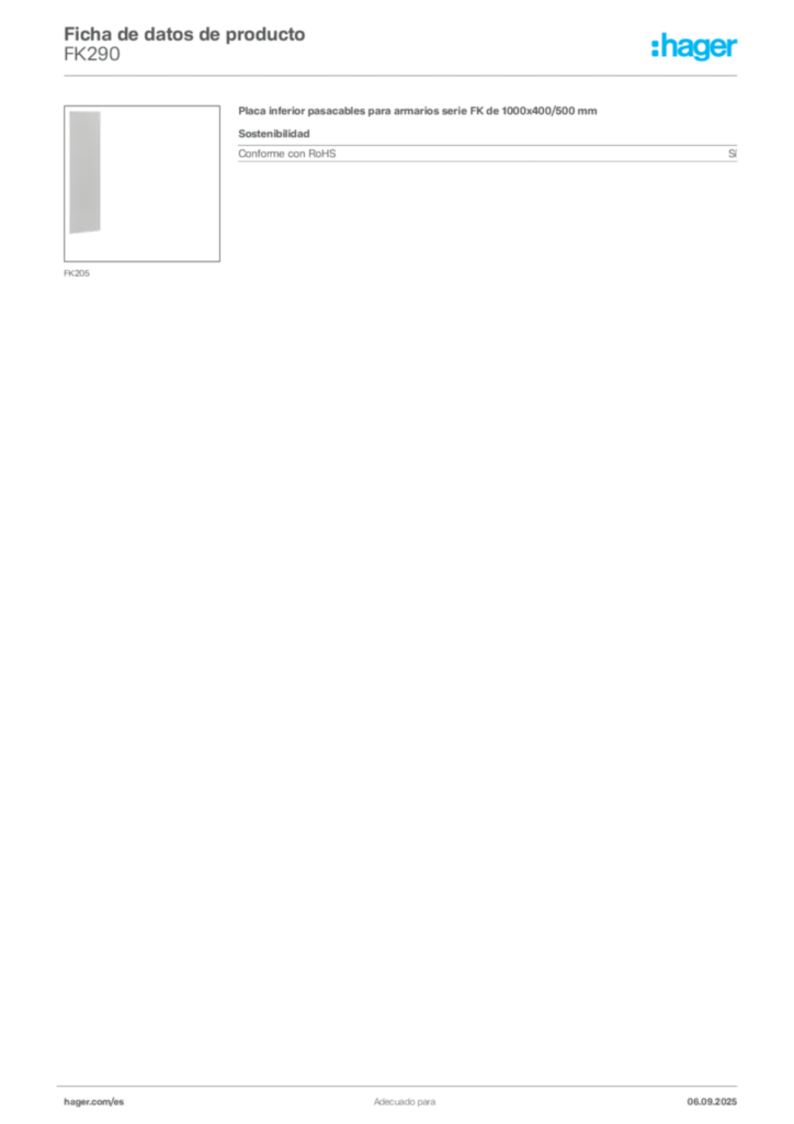 Imagen Hager Ficha de datos de producto FK290 | Hager España