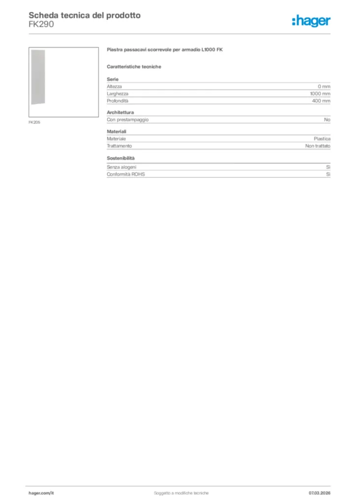 Immagine Hager Scheda tecnica del prodotto FK290 | Hager Italia