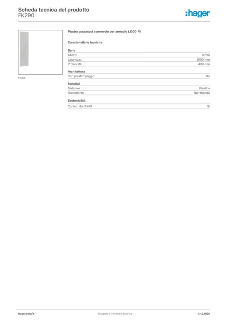 Immagine Hager Scheda tecnica del prodotto FK290 | Hager Italia