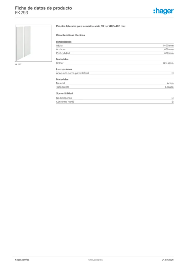 Imagen Hager Ficha de datos de producto FK293 | Hager España