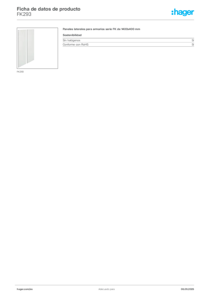 Imagen Hager Ficha de datos de producto FK293 | Hager España