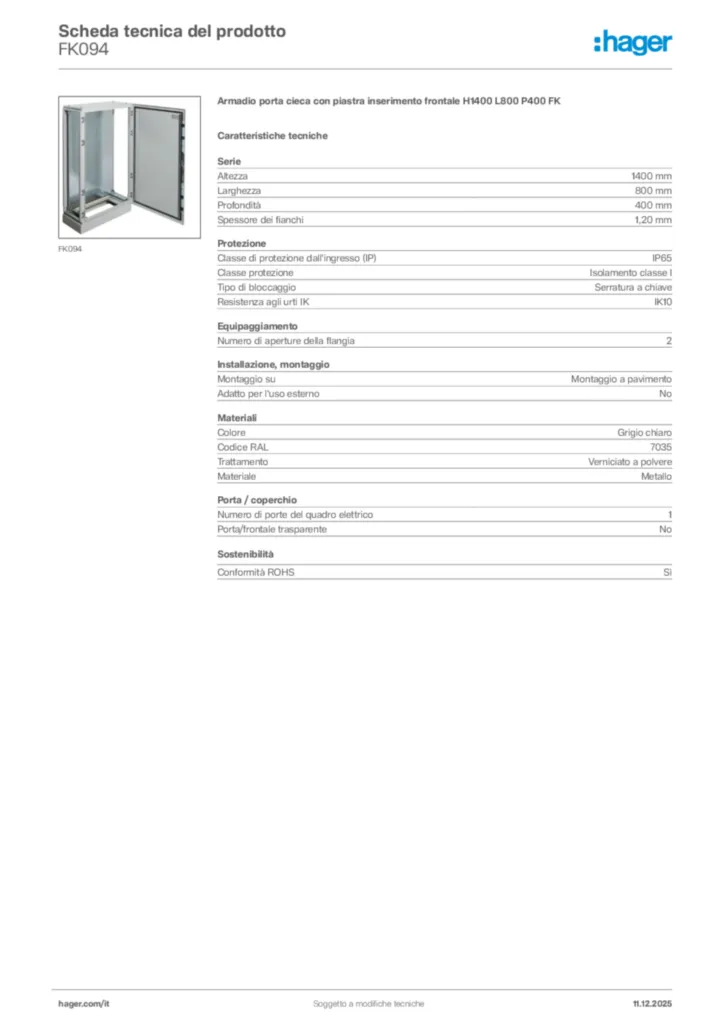 Immagine Hager Scheda tecnica del prodotto FK094 | Hager Italia