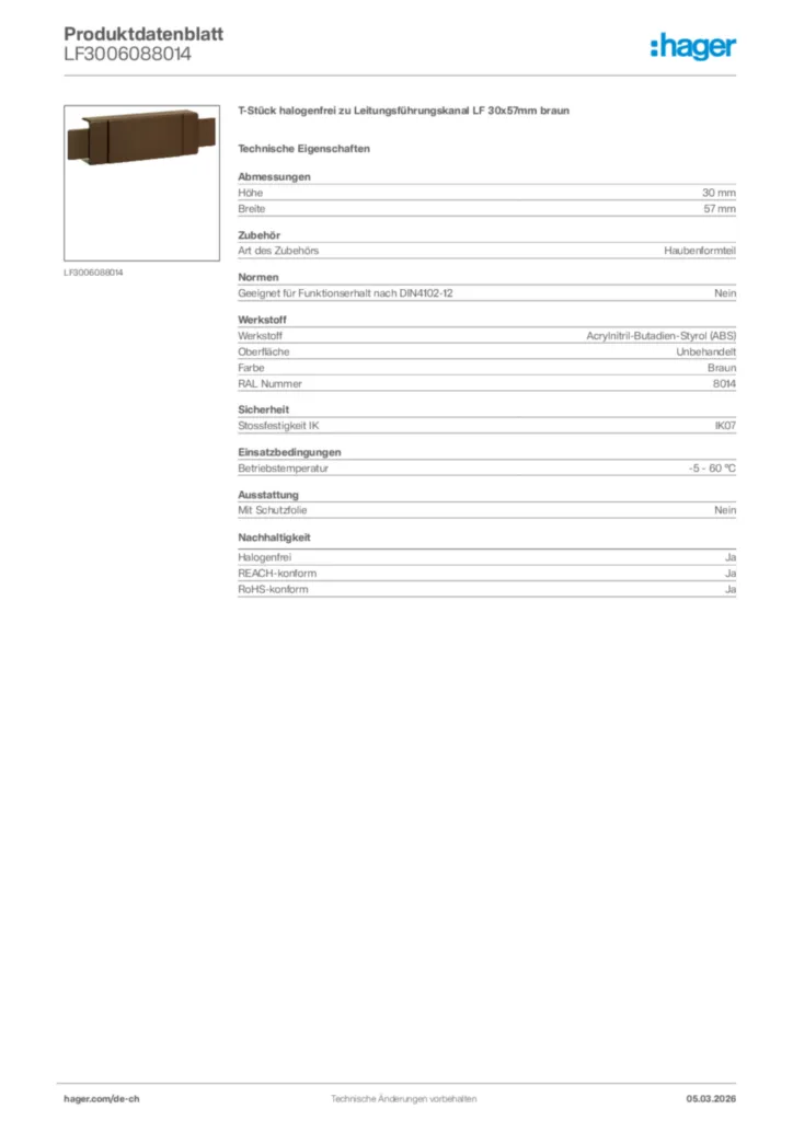 Bild Hager Produktdatenblatt LF3006088014 | Hager Schweiz