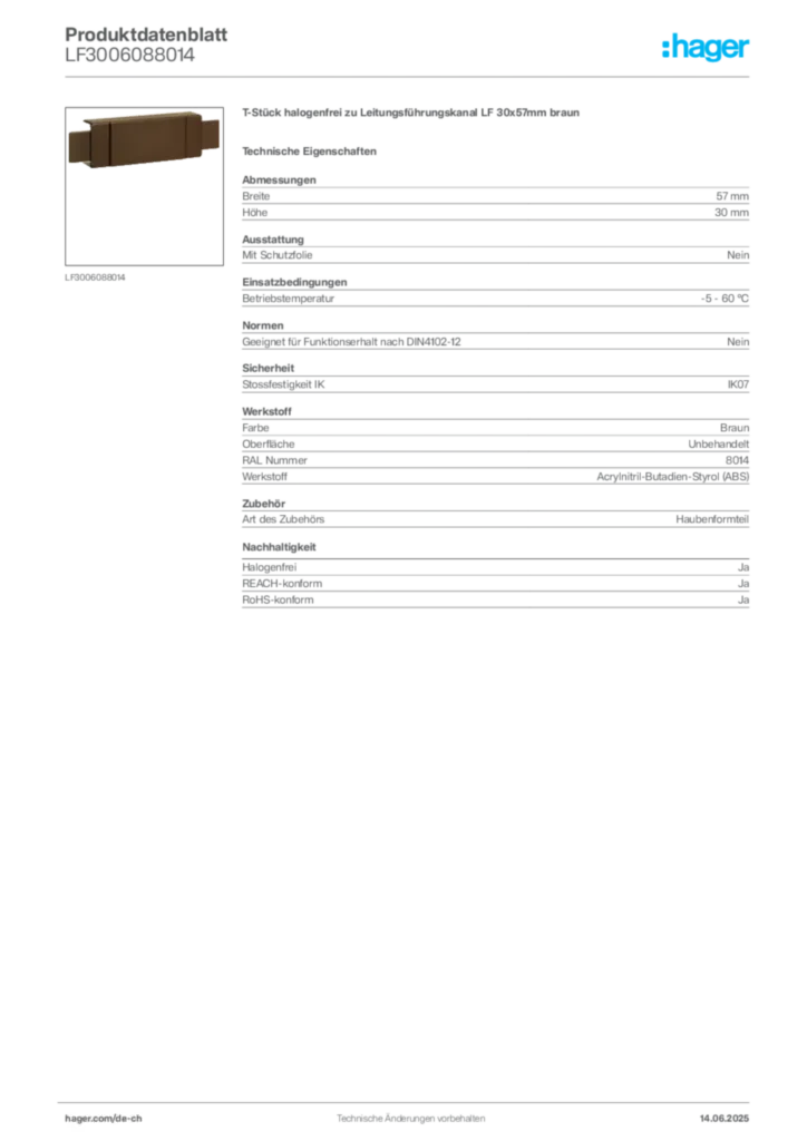 Bild Hager Produktdatenblatt LF3006088014 | Hager Schweiz